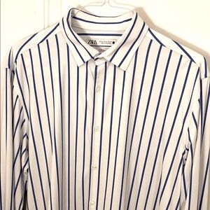 Zara Slim Fit Comfort Stretch Long Sleeve Button Front Shirt Size XL NWOT